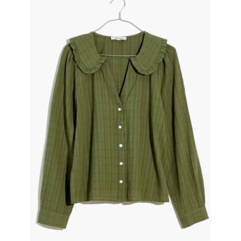 Madewell Olive Green Button-Down Blouse with Peter Pan Collar